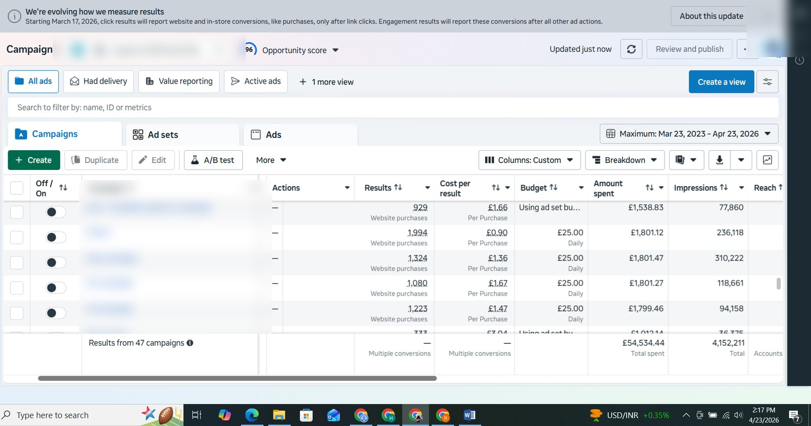 Purchase campaigns screenshot